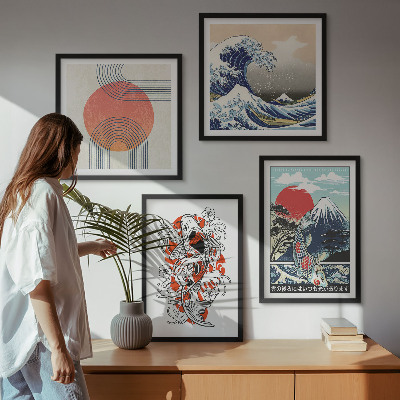 Komplet slika za spavaću sobu Ilustracije planina ribljih valova u Japanu