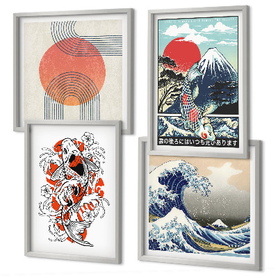 Komplet slika za spavaću sobu Ilustracije planina ribljih valova u Japanu