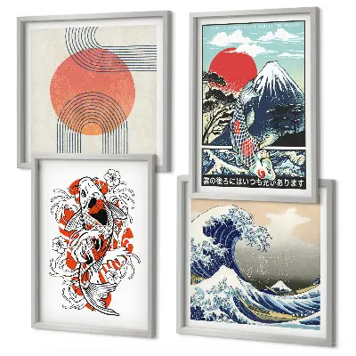 Komplet slika za spavaću sobu ilustracije s motivom japanskih planina i valova