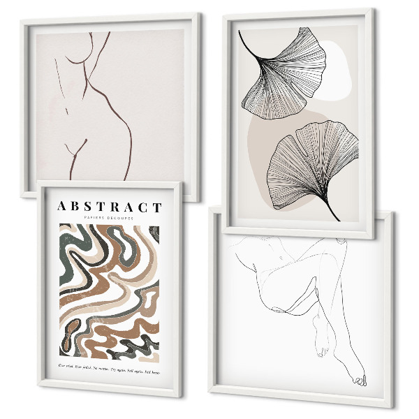 Set 4 slike u okviru Apstraktni boho oblici lišća