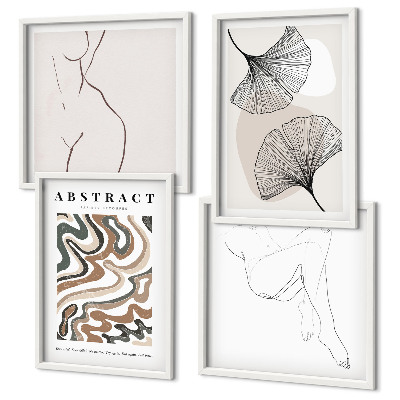Set 4 slike u okviru Apstraktni boho oblici lišća