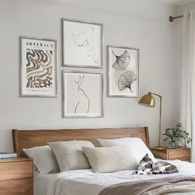 Apstraktni boho oblici lišća set od 4 slike u okviru