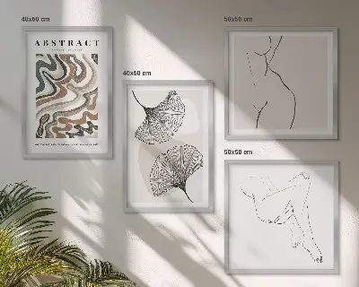 Apstraktni boho oblici lišća set od 4 slike u okviru
