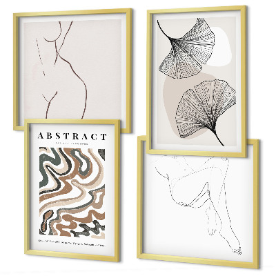 Set 4 slike u okviru Apstraktni boho oblici lišća