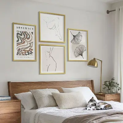 Apstraktni boho oblici lišća set od 4 slike u okviru