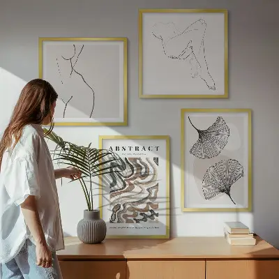 Apstraktni boho oblici lišća set od 4 slike u okviru