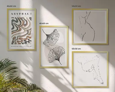 Apstraktni boho oblici lišća set od 4 slike u okviru