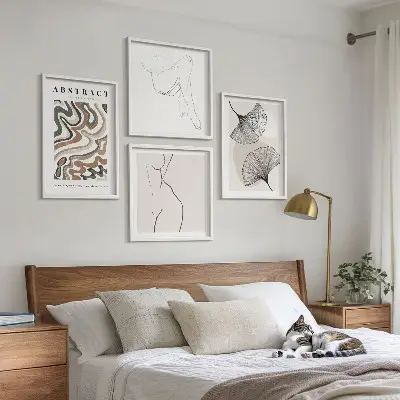Apstraktni boho oblici lišća set od 4 slike u okviru