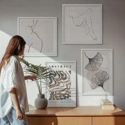 Apstraktni boho oblici lišća set od 4 slike u okviru