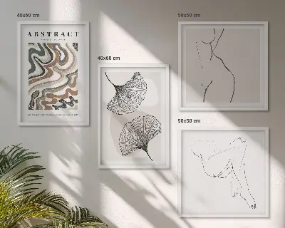 Apstraktni boho oblici lišća set od 4 slike u okviru