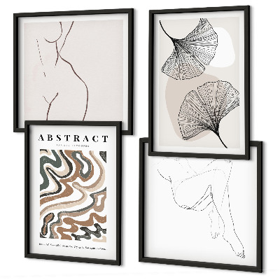 Set 4 slike u okviru Apstraktni boho oblici lišća