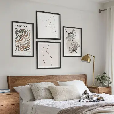 Apstraktni boho oblici lišća set od 4 slike u okviru