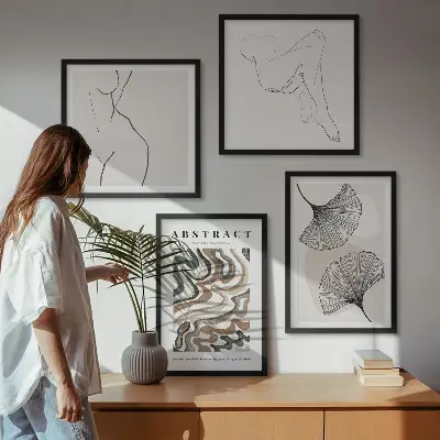 Apstraktni boho oblici lišća set od 4 slike u okviru