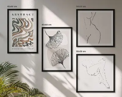 Apstraktni boho oblici lišća set od 4 slike u okviru