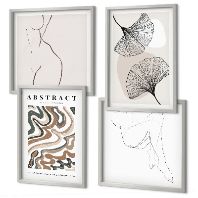 Set 4 slike u okviru Apstraktni boho oblici lišća