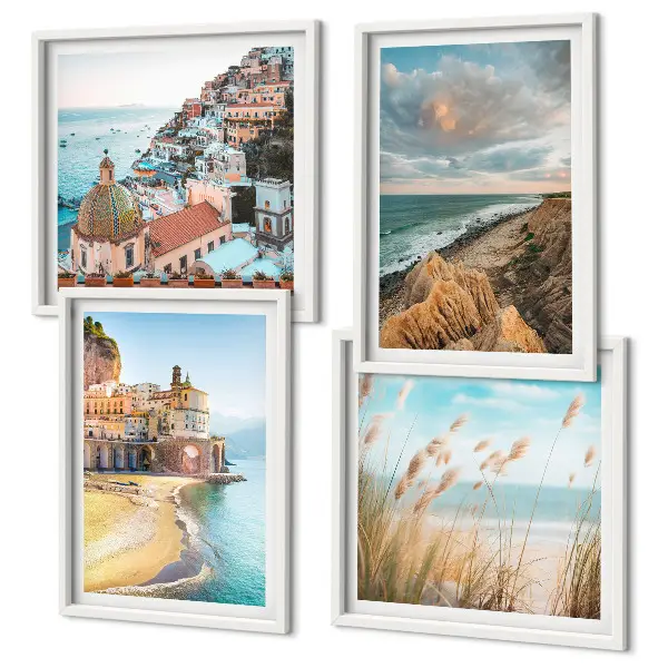 Set od 4 slike s motivom krajolika plaža i gradskih litica u okviru