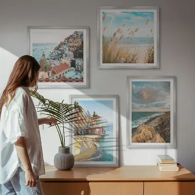 Set od 4 slike s motivom krajolika plaža i gradskih litica u okviru