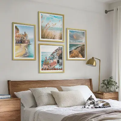 Set od 4 slike s motivom krajolika plaža i gradskih litica u okviru