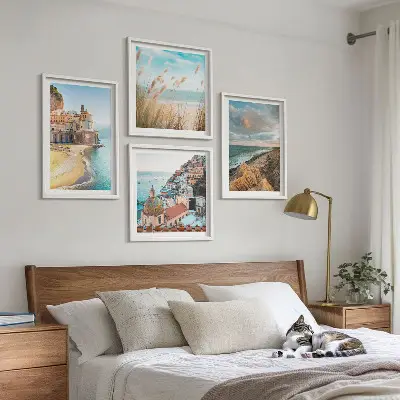 Set od 4 slike s motivom krajolika plaža i gradskih litica u okviru