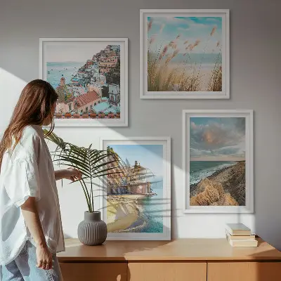 Set od 4 slike s motivom krajolika plaža i gradskih litica u okviru