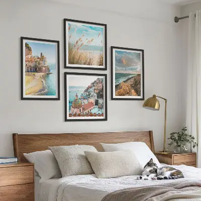 Set od 4 slike s motivom krajolika plaža i gradskih litica u okviru