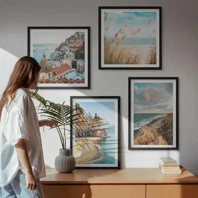 Set od 4 slike s motivom krajolika plaža i gradskih litica u okviru