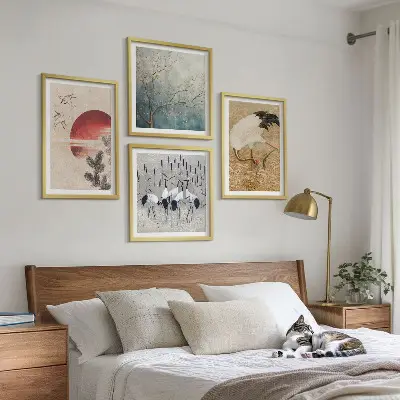 Japanski krajolik sa ždralovima set od 4 slike u okviru