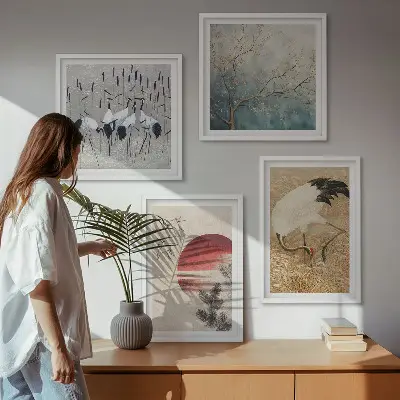 Japanski krajolik sa ždralovima set od 4 slike u okviru