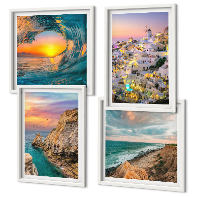 Komplet slika za spavaću sobu Morski valovi bijele kuće Santorini