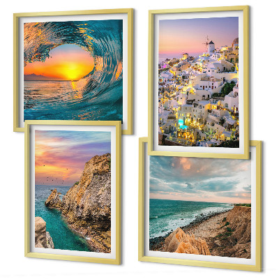 Komplet slika za spavaću sobu Morski valovi bijele kuće Santorini