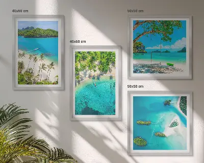 Set od 4 slike u okviru plaže, palme i kristalna voda