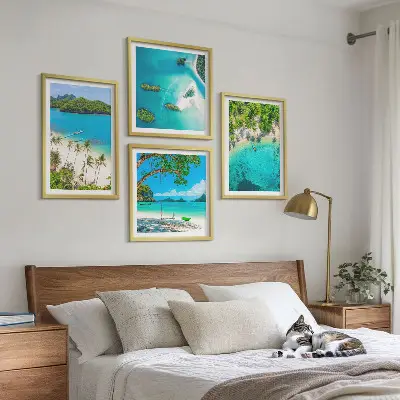 Set od 4 slike u okviru plaže, palme i kristalna voda
