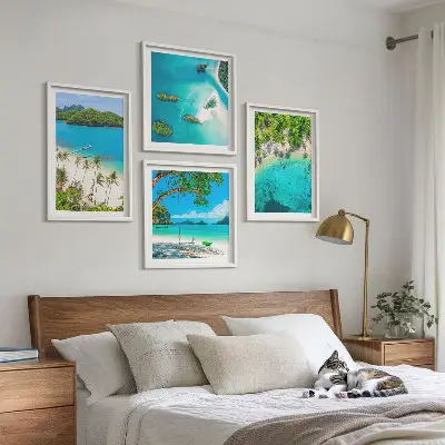 Set od 4 slike u okviru plaže, palme i kristalna voda