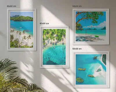 Set od 4 slike u okviru plaže, palme i kristalna voda