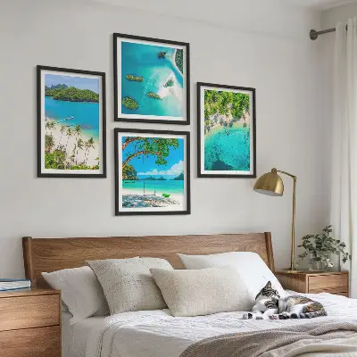 Set od 4 slike u okviru plaže, palme i kristalna voda