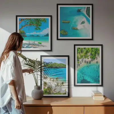 Set od 4 slike u okviru plaže, palme i kristalna voda