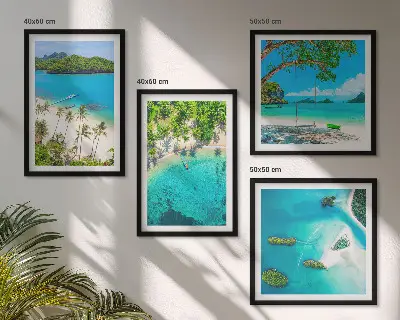 Set od 4 slike u okviru plaže, palme i kristalna voda