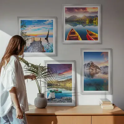 Komplet slika za spavaću sobu pejzaž s jezerom, planinama i brodom