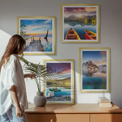 Komplet slika za spavaću sobu pejzaž s jezerom, planinama i brodom