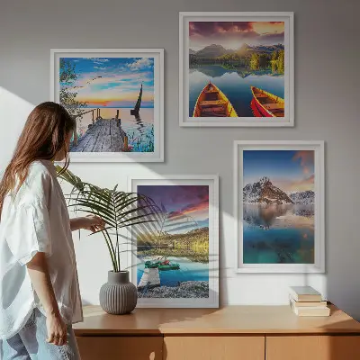 Komplet slika za spavaću sobu pejzaž s jezerom, planinama i brodom
