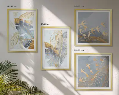 Set 4 slike u okviru plavo-bež motiv lišća