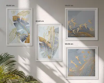Set 4 slike u okviru plavo-bež motiv lišća