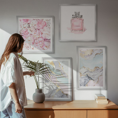 Komplet slika za spavaću sobu Ružičasti cvjetovi mramorni pastel