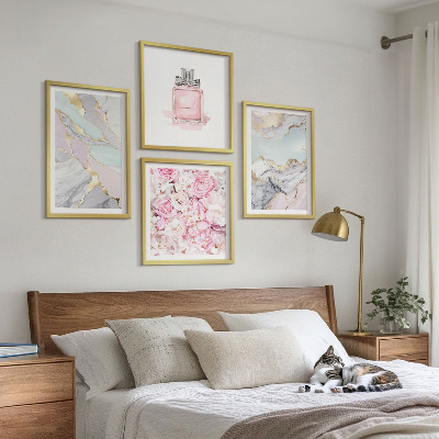 Komplet slika za spavaću sobu Ružičasti cvjetovi mramorni pastel