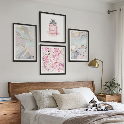 Komplet slika za spavaću sobu Ružičasti cvjetovi mramorni pastel