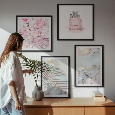 Komplet slika za spavaću sobu Ružičasti cvjetovi mramorni pastel