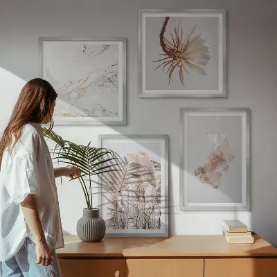 Dekorativni komplet zidnih slika sa motivom elegantnih mramornih cvjetova trave