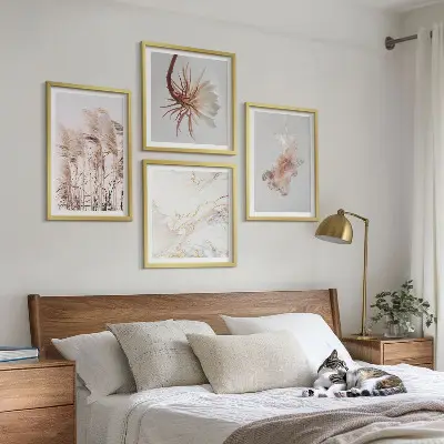Dekorativni komplet zidnih slika sa motivom elegantnih mramornih cvjetova trave
