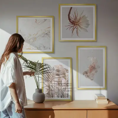 Dekorativni komplet zidnih slika sa motivom elegantnih mramornih cvjetova trave