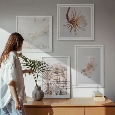 Dekorativni komplet zidnih slika sa motivom elegantnih mramornih cvjetova trave